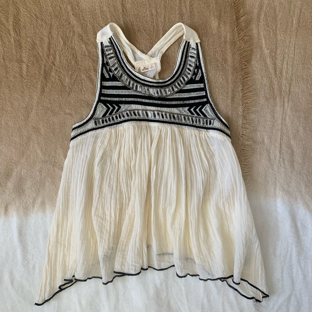 Hollister beaded beige top